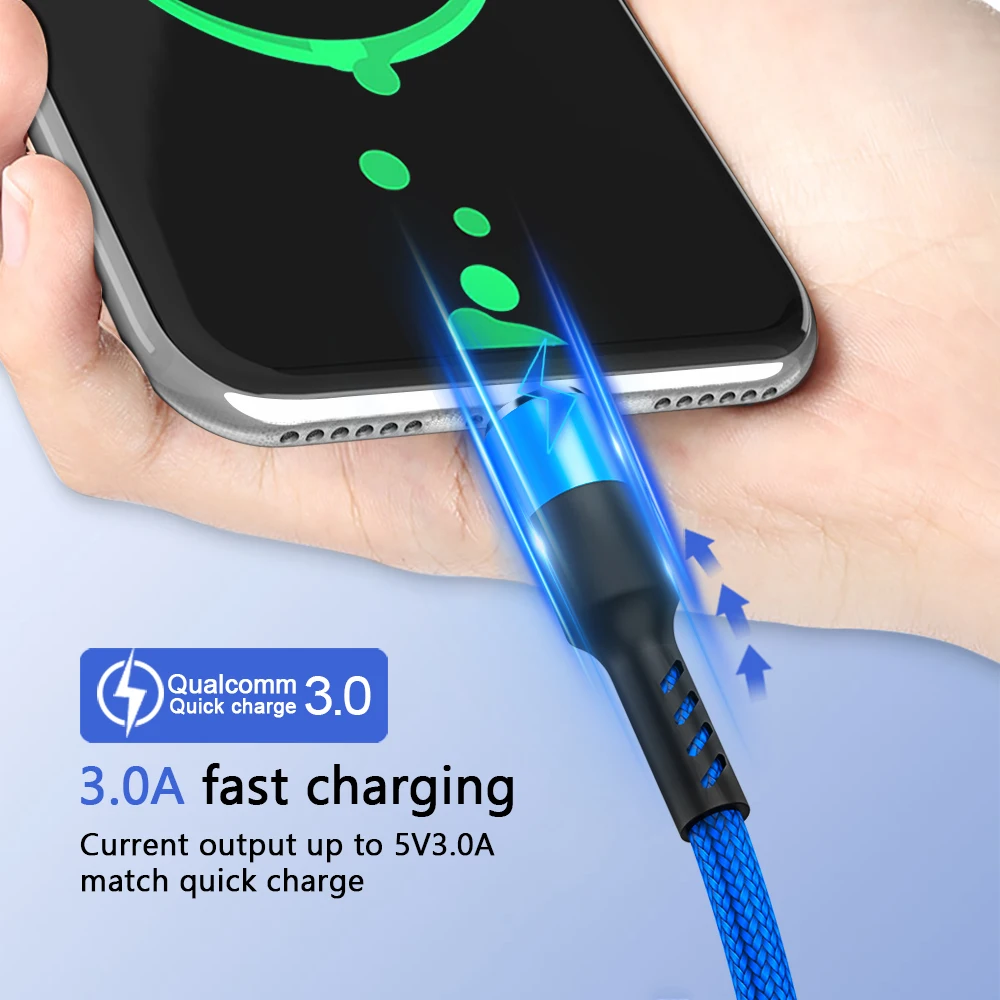Кабель Micro USB 1 м 2 м 3 м быстрое зарядное устройство с круглой головкой нейлоновый кабель для передачи данных с оплеткой для мобильного телефона samsung/millet Android