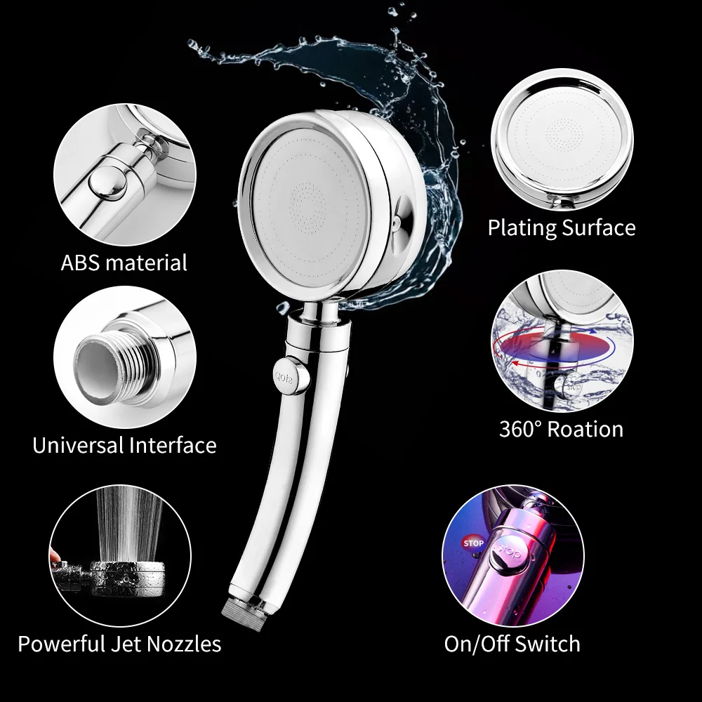 Handheld Shower Head High Pressure 5 Function Adjustable Bath Jets with On/Off Pause Switch Removable Filter Hose | Обустройство дома