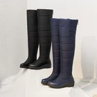 Сапоги женские зимние выше колена, на меху, на танкетке, 2021, непромокаемые, Нескользящие, женские туфли на платформе