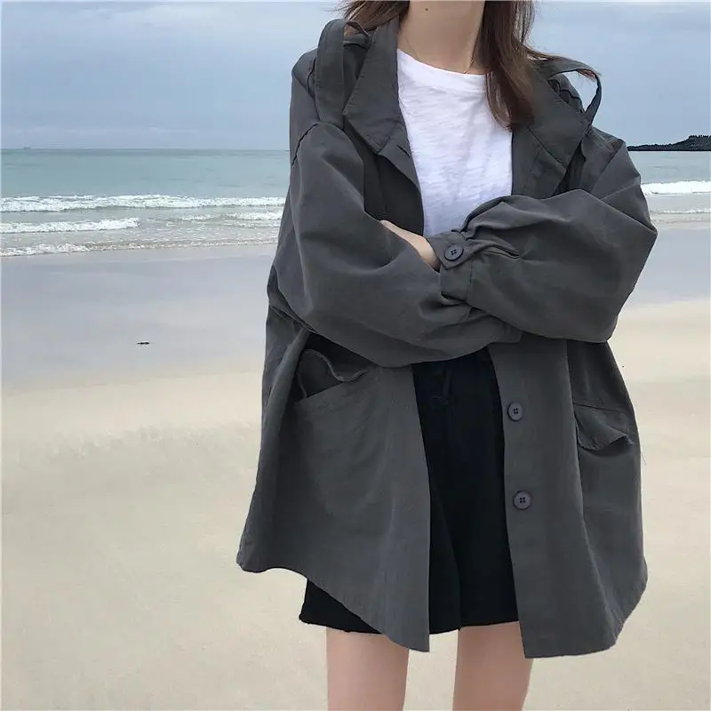 

Basic Jackets Women Temperament Vintage Trendy Korean Ins All-match Ladies Overcoats Simple Popular Soft Outwear