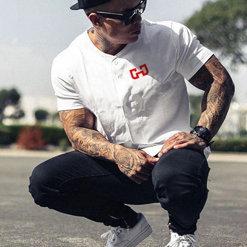  Summer Short-Sleeved Print Shirt Men Cotton Fashion Casual Loose Shirt Men Single Breasted Shirt