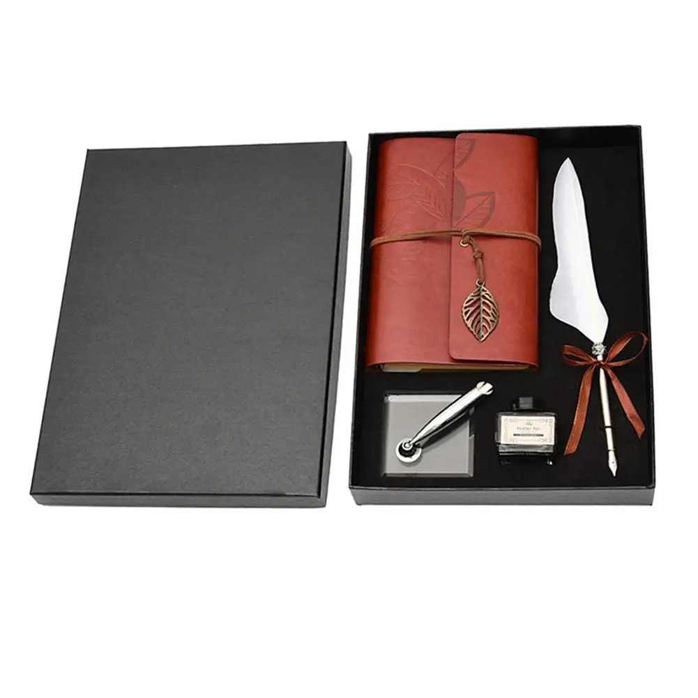 

Dip Pen Writing Ink Set Fountain Retro Stainless Steel Pens Stationery Feather Box for Wedding Party Gifts Accessories