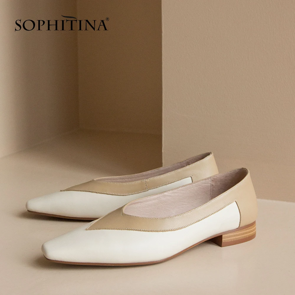 

SOPHITINA Casual Women Flats Mixed Colors Shallow High Quality Cow Leather Slip-on Fashion Women Square Toe Concise Flats SO413