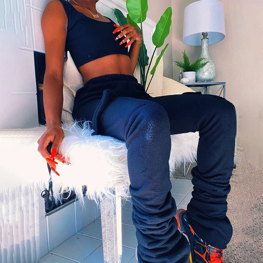 

Autumn Fashion Slacks Streetwear Solid Slim Women Stacked Pants 2020 New High Waist Straight Trousers Female Casual Leggings