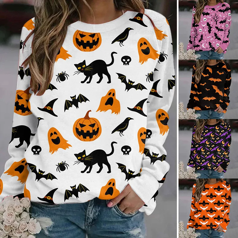 

Halloween Long Sleeve Oversized T Shirt Casaul Tops Women 2022 Blusas Vintage Clothes Print T-shirts Plus Size Women Clothing