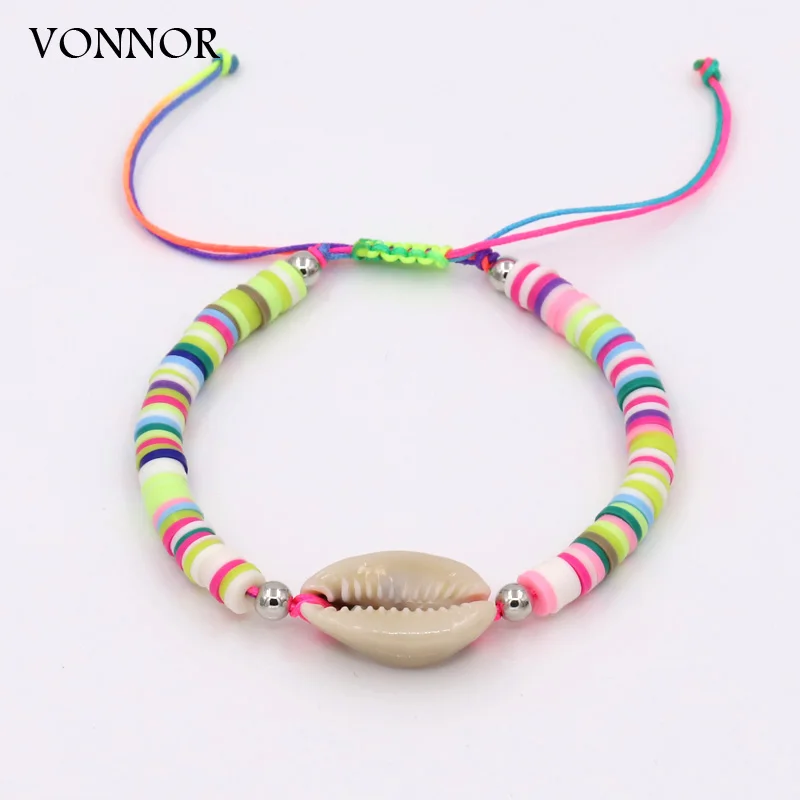 

Bracelets for Woman Boho Handmade Jewelry Colorful Polymer Clay Beads Natural Shell Charm Bracelet Gifts Beach Accessories