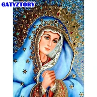 gatyztory painting by numbers woman handpainted drawing canvas kits diy religious figures home decoration gift 4050cm frame