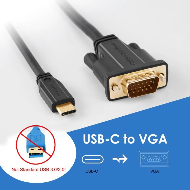 USB C к VGA Type (совместим с Thunderbolt 3) Кабель совместимый MacBook Pro/MacBook Air/iPad Pro 2018/iMac