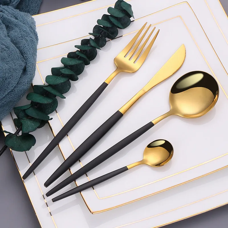 

Stainless Steel Knife Cutlery Set Reusable Dinnerware Fork Knife Set Flatware Eco Friendly Tableware for Restaurant Dropshipping