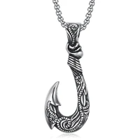 retro viking fish hook shape pendant necklace mens necklace metal sliding vintage fish hook necklace pendant accessory jewelry