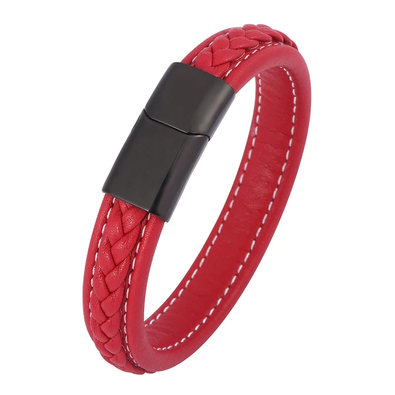 

Red Braided Men Leather Bracelet Stainless Steel Bracelet Jewellery Bangles Fashion Bracelets Jewelry BB0590