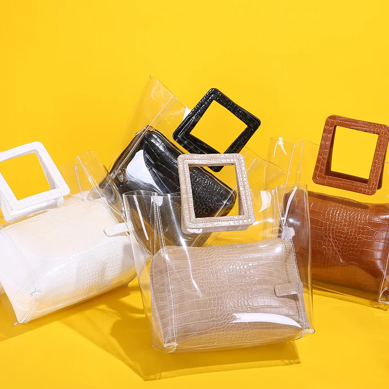 

Transparent PVC Beach Handbag Women Shoulder bag Hot Sale Jelly Clear Totes Female High Quality Crocodile pattern Composite Bag