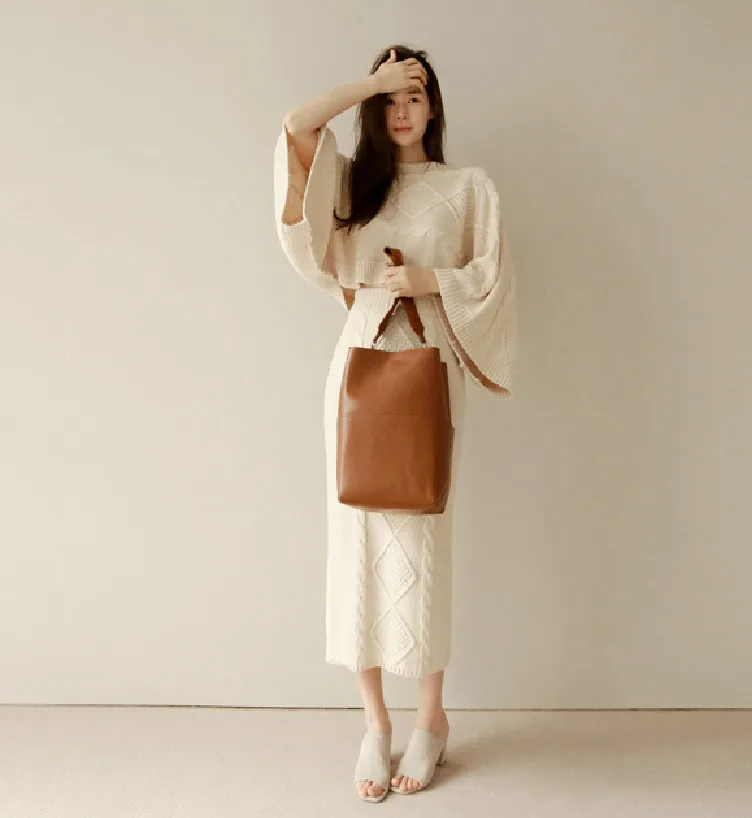 Высокое качество 2019 Осень Зима Женский вязаный комплект из 2 предметов рукав