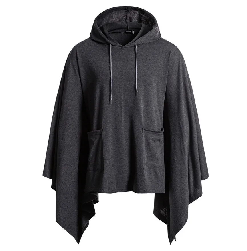 Mens Pocket Irregular Patchwork Hooded Loose Bat Sleeves Hooded Cloak Cape Coat Poncho Outwear Tops Knitting Hoodies Sleeve