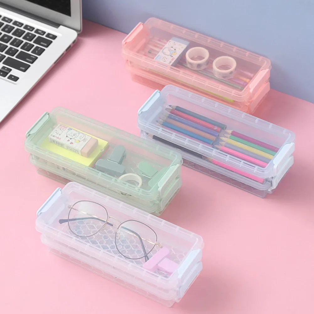 Креативный двухслойный пенал портативный прозрачный чехол для карандашей