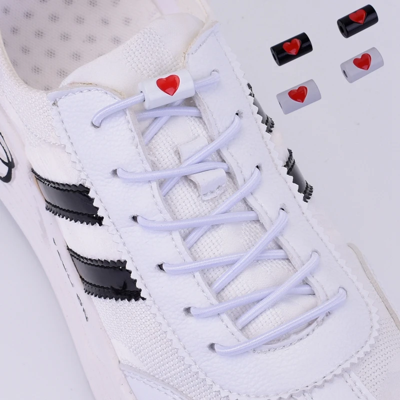 

New Elastic No Tie Shoelaces Metal Love buckle Round Shoelace Kids Adult Quick Lazy Sneakers Shoes Lace Shoestrings 25 Colors