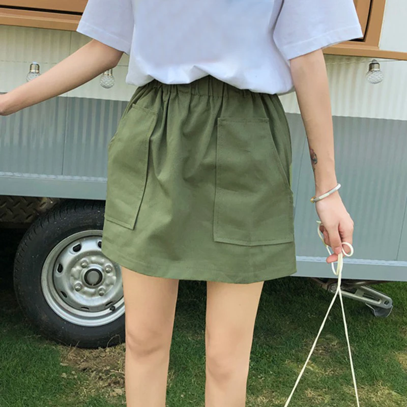 

2020 Women's Fashion Elasticated High Waist A-Line Casual Pure Color Wild Slim Skirt Hip Skirt