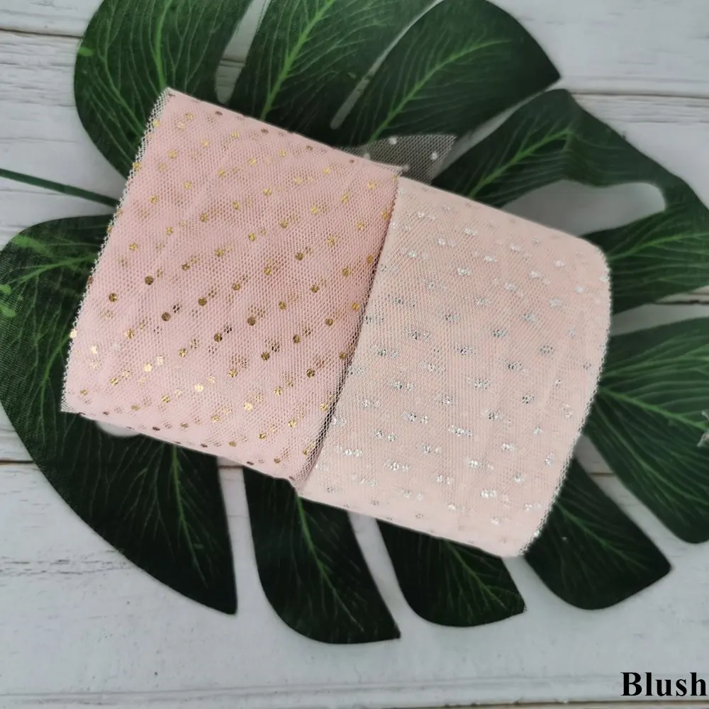 Blush 6 см, 23 м, блестящая Тюлевая лента в горошек золотистого и серебряного цвета, Тюлевая сетка, тканевые полоски, сделай сам, украшение для волос, Poms Journal, вечерние принадлежности - Цвет: Blush