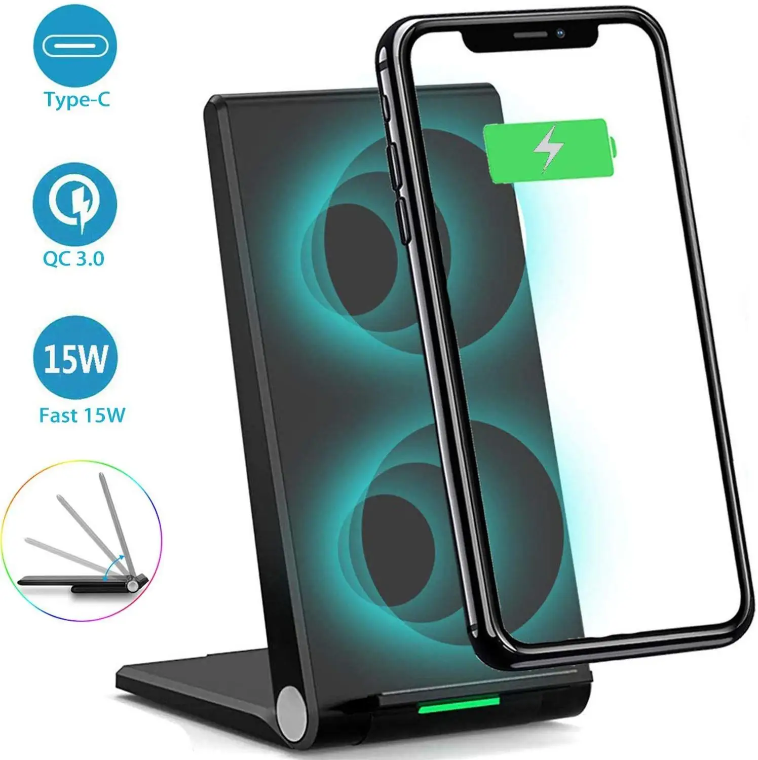

DCAE 15W Fast Wireless Charger For Samsung S20 S9 S10 Note 10 9 Huawei P30 Pro Xiaomi Mi 10 Qi Charging for iPhone 11 XS XR X 8