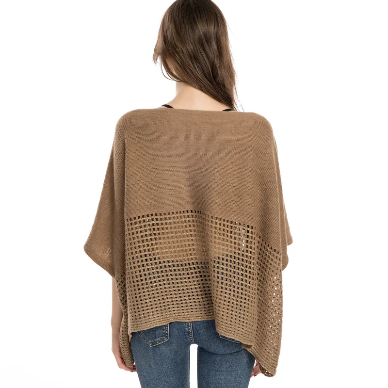 Шаль в клетку с полым воротником теплый Однотонный свитер-накидка из