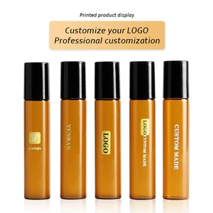 Бесплатный логотип на заказ оптовая продажа 10 мл рулон на портативном Янтарном стекле многоразовый флакон для духов пустой чехол для эфирного масла с пластиковой крышкой