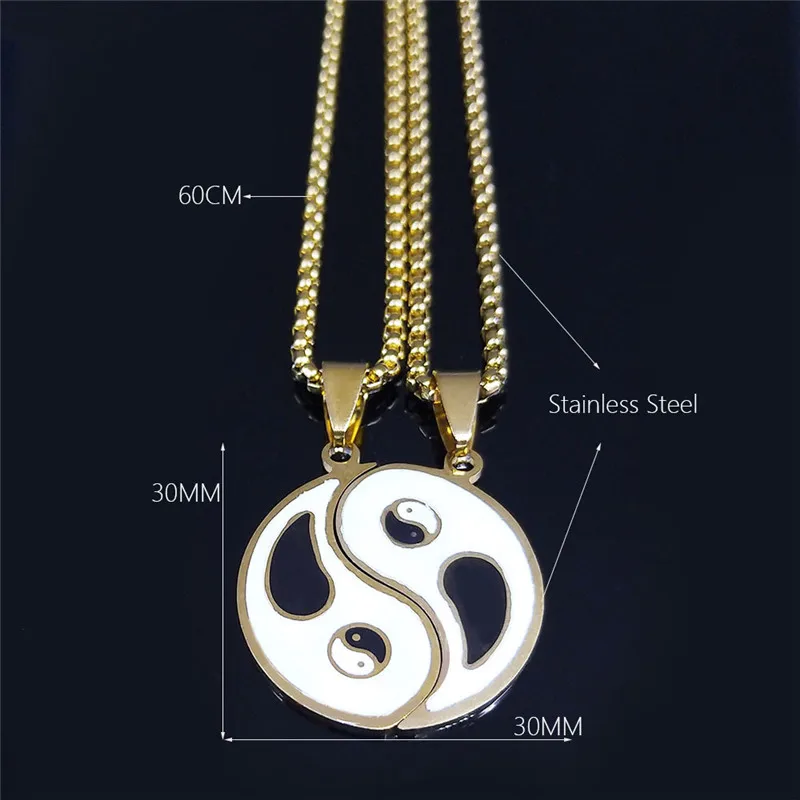 

2pcs Couple Yin Yang Yoga Gossip Stainless Steel Necklaces Women Men Gold Color Necklace Jewelry cadena de oro hombre N775S02