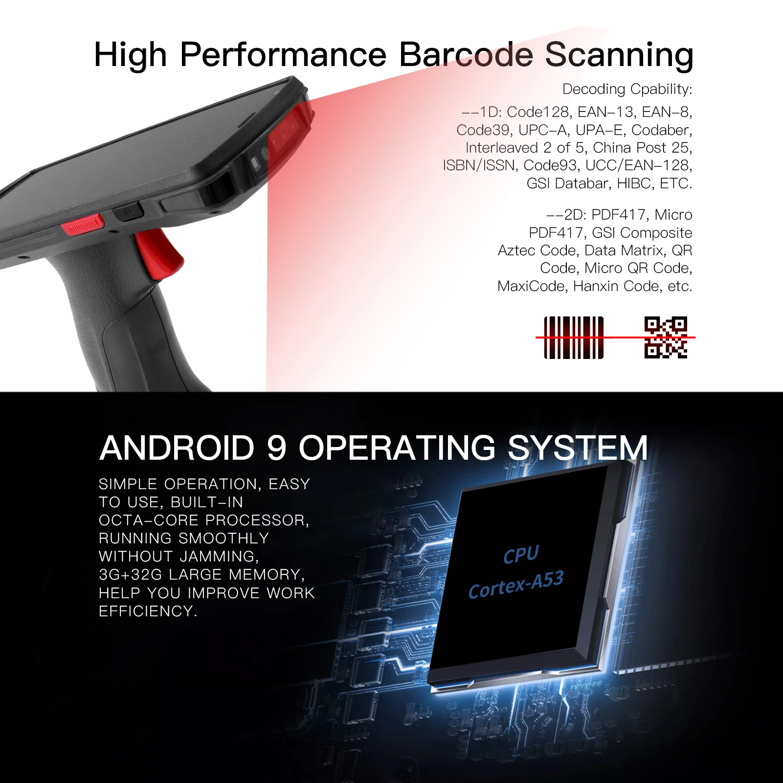 Aibecy Android 9.0 PDA Handheld POS Terminal 1D/2D/QR Barcode Scanner UHF Reader Data Collector Inventory Machine 4G WiFi BT