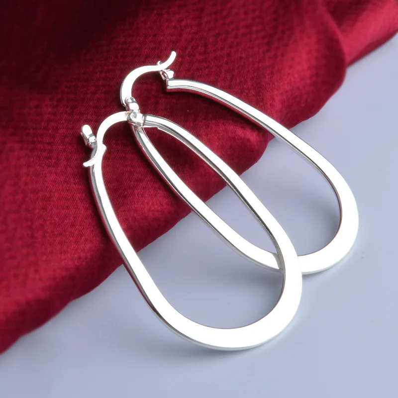 

925 Sterling Silver Hoop Earrings For Women Simple Circle Ornament Ear Wedding Engagement Jewelry Gifts Sterling-Silver-Jewelry
