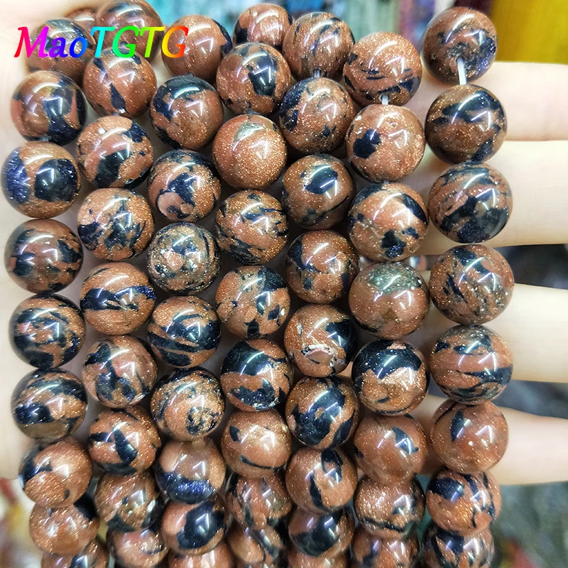 

6/8/10/12mm Gold Blue Sand Beads For Jewelry Making Bracelet Necklace Natural Stone Loose Beads Jewelry Making Bangle Wholesale