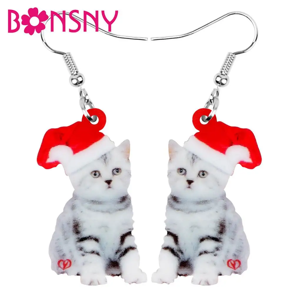 Bonsny акриловые рождественские шляпы короткошерстая кошка котенок серьги