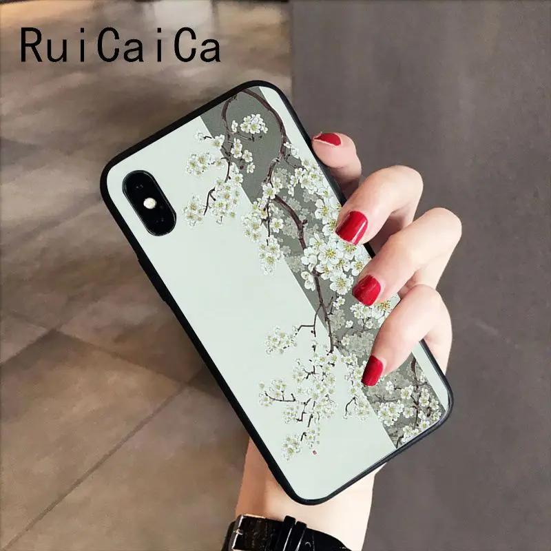 RuiCaiCa китайский художественный цветок Сакура слива Роза пион черный ТПУ Телефон