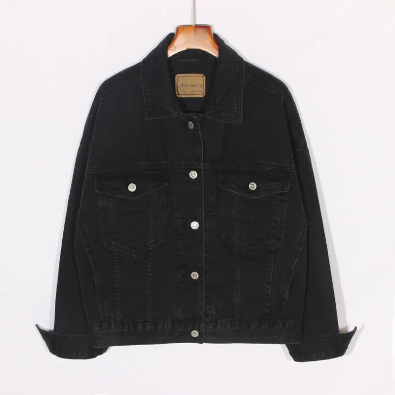 

Vintage Washed Black Short Denim Jacket Coat Women Student Outerwear Spring Korean Big size Loose Jeans Jacket Female Streetwear