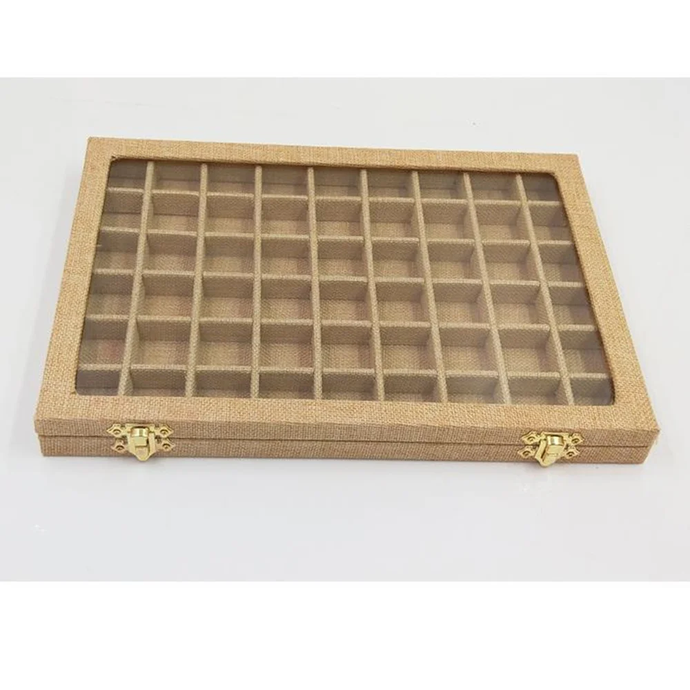 

Large Linen Jewelry Box Nail Accessories Display Packing Box Glass Cover Jewelry Trinket Storage Case New 1 Piece