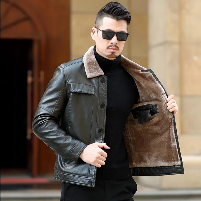 

2021 NEW PLUS high quality Winter Mens Genuine Leather Jacket Brand Clothing Sheepskin Coat Rabbit Fur Parka with Mink Collar