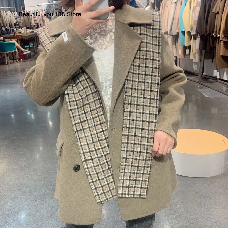 

European double sided cashmere suit coat women's Plaid shawl winter 2020 new Korean British style coat