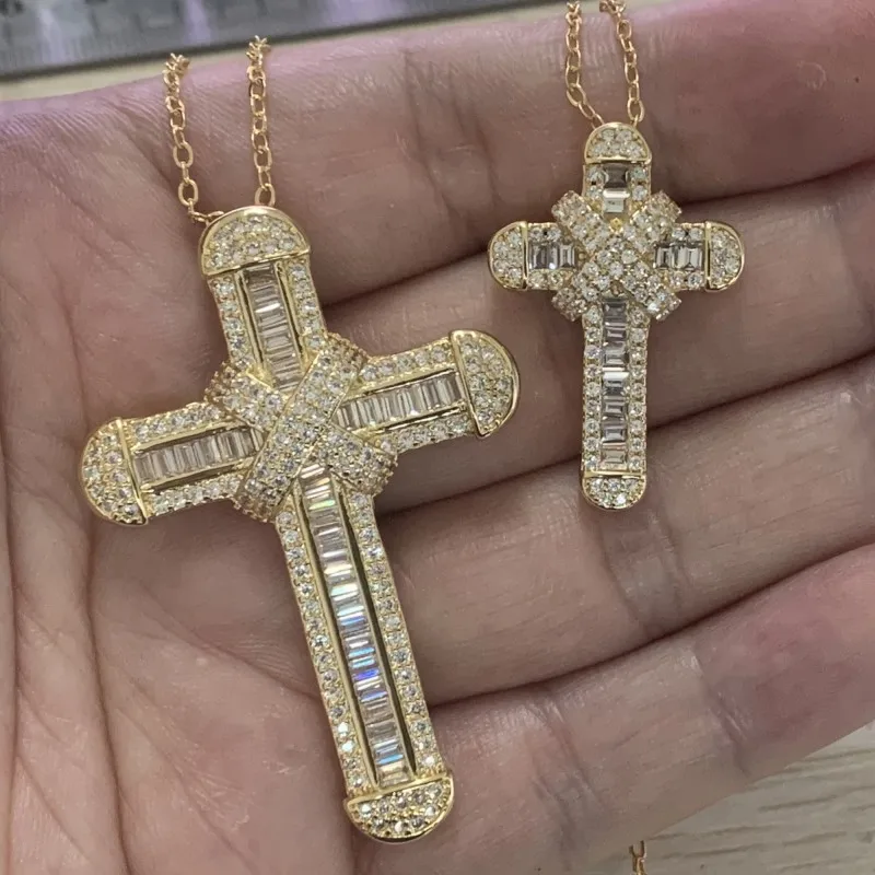 

Small Large Cross Pendant Hot Sell 925 Sterling Silver&Gold Fill Fine Jewelry Full 5A Cubic Zircon Party Lucky Clavicle Necklace