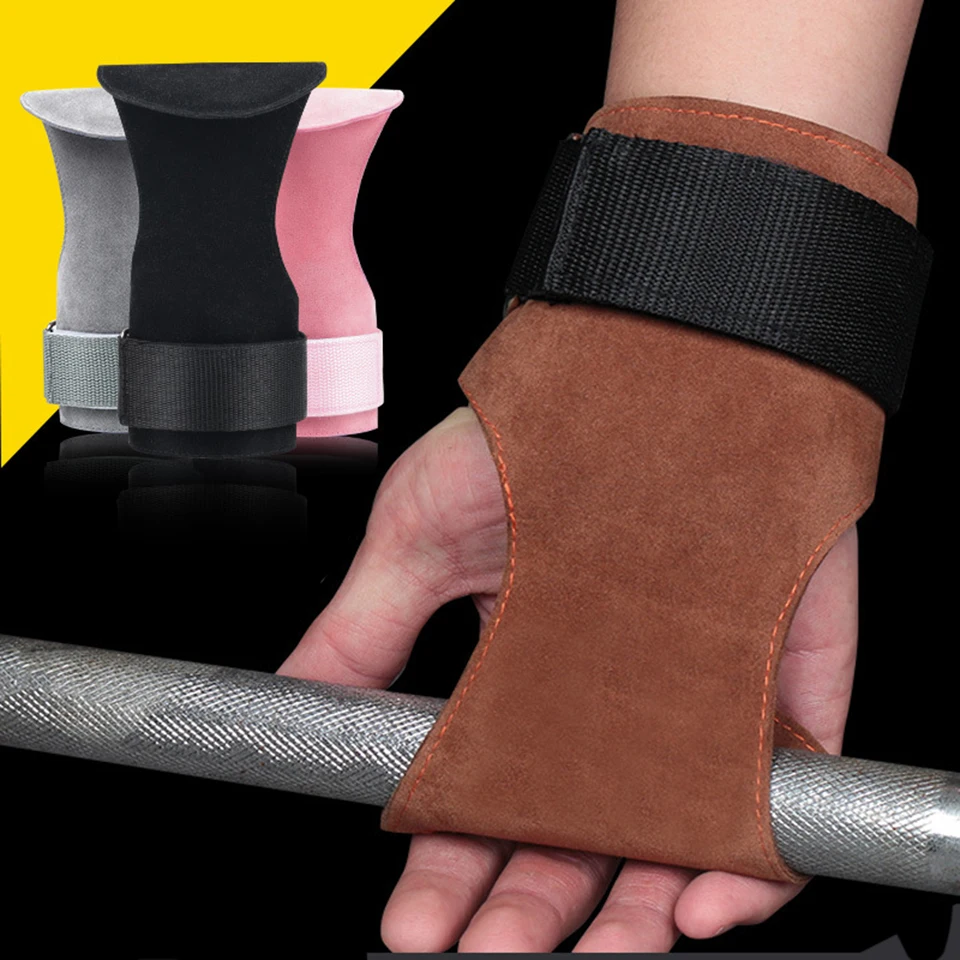

One Pair Grips Cowhide Weight Lifting Gloves Gym Fitness Grip Pads Wrist Wraps Support Crossfit Deadlifts Training Gloves