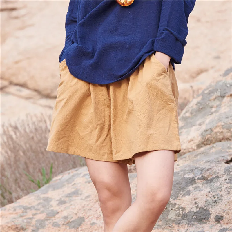 

New Summer Women's Shorts Cotton Linen Solid Loose Casual More Color Soft Streetwear Wide Leg Short Pants