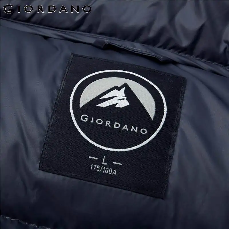 Giordano Men Jackets Stand Collar 90% White Duck Down Jacket Machine Washable Flap Pocket Waterpfoof Down Coats 01071696