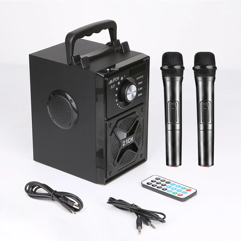 black with 2 mic 3D объемный звук bluetooth акустическая система светодиодный светильник Сабвуфер Караоке динамик держатель телефона Поддержка Hands-free/USB/TF карта/AUX - Цвет: black with 2 mic