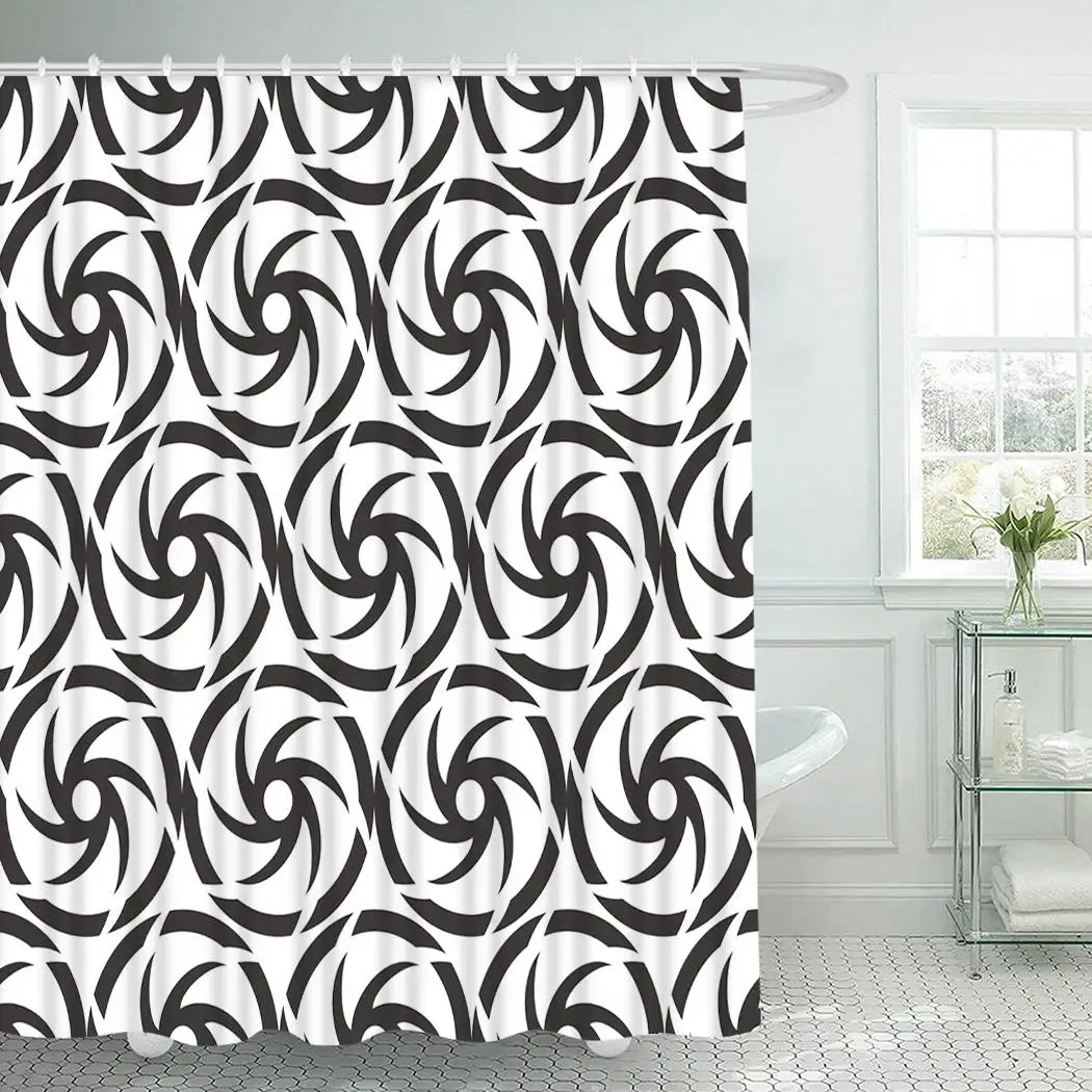 

Geometric Shower Curtain With Hooks For Bathroom Abstract Black Waterproof Polyester Bath Shower Curtain Set Home Bathroom Decor
