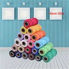 4 мм x 50 м 100% макраме хлопковый шнур красочные веревки витые шнурок для ремесла DIY домашний текстиль свадебные декоративные товары гобелен
