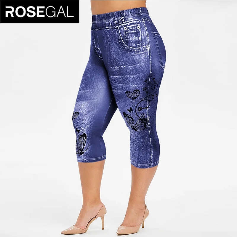 ROSEGAL новые модные женские Капри Леггинсы Имитация джинсы 3/4 летние облегающие