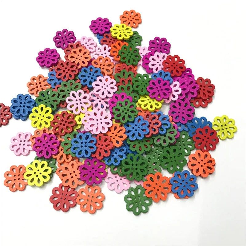 

100pcs Mix Color Plum Flower Shape Wooden Buttons Sewing Scrapbook DIY Decoration