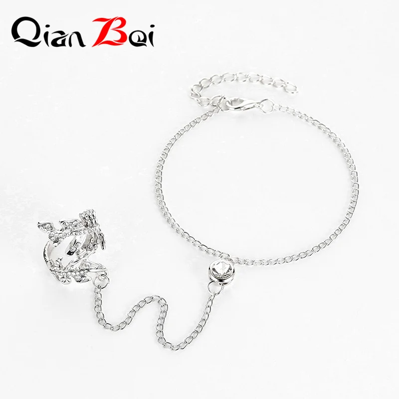 QianBei Мода панк Черное золото серебро цвет кольцо браслет на руку с звеньями Цепи