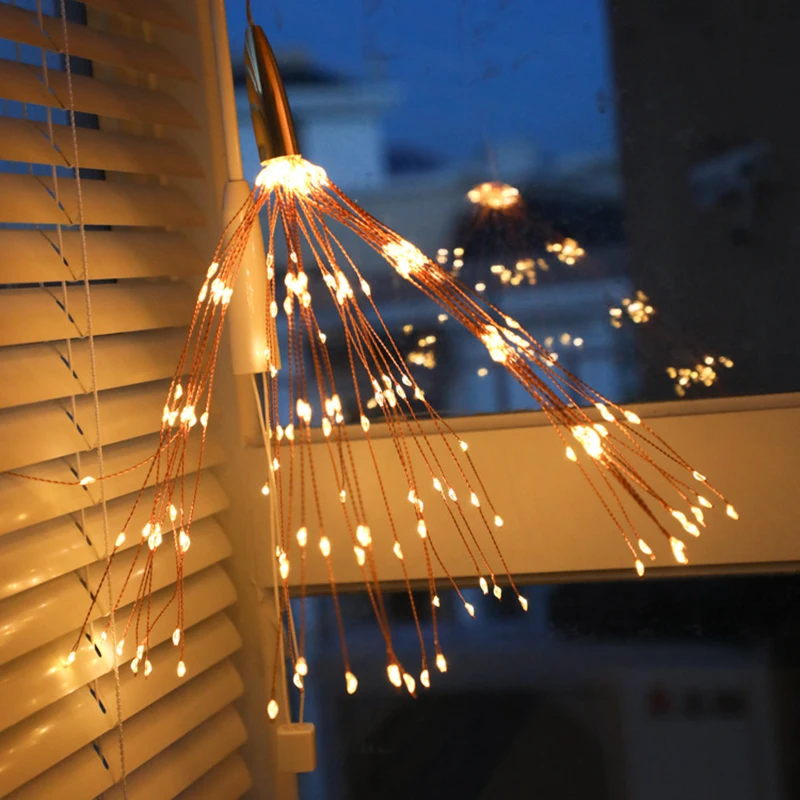 Фестиваль подвесные гирлянды Starburst 100-200 светодиодов DIY фейерверк медная Фея гирлянда Рождественские огни Открытый мерцающий свет