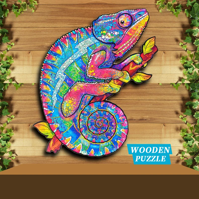 

Unique Wooden animal Jigsaw Puzzles Mysterious Chameleon 3D Puzzle Gift Fabulous Gift Interactive Toy For Adults Kid Educational