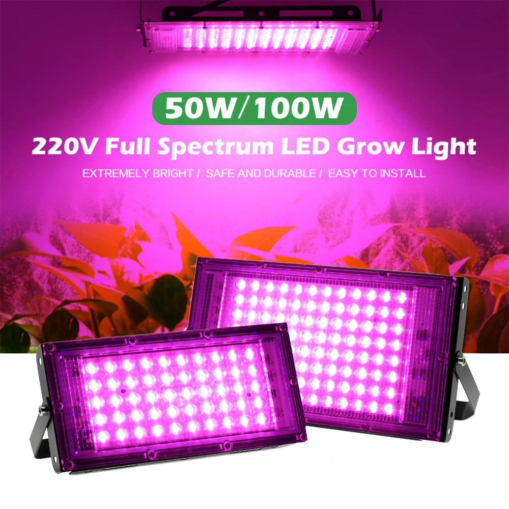 

2Pcs/Lots Full Spectrum Bulb LED Grow Light Plants Tent Flower Seeding 50W 100W 220V Phyto Range Lamp Indoor Outdoor Floodlight