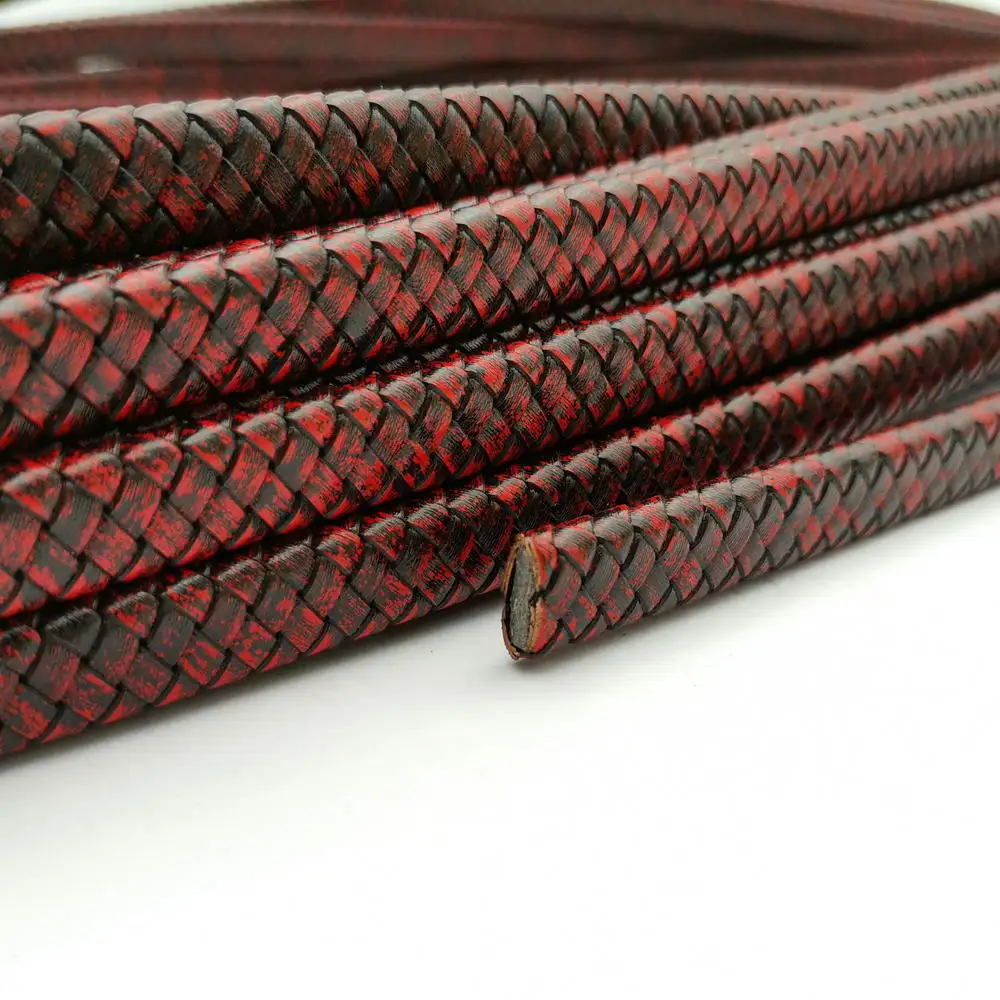 

1 Yard 12x6mm Braided Leather Strap Woven Folded Leather Strip Distressed Red
