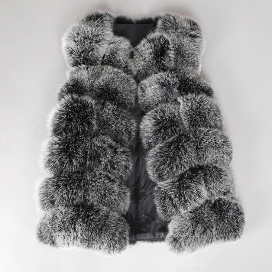 Bust 140cm Women Real Fox Fur Vest Long Fashion Luxury Coat Female Genuine Fur Jacket Warm Lady Gilet